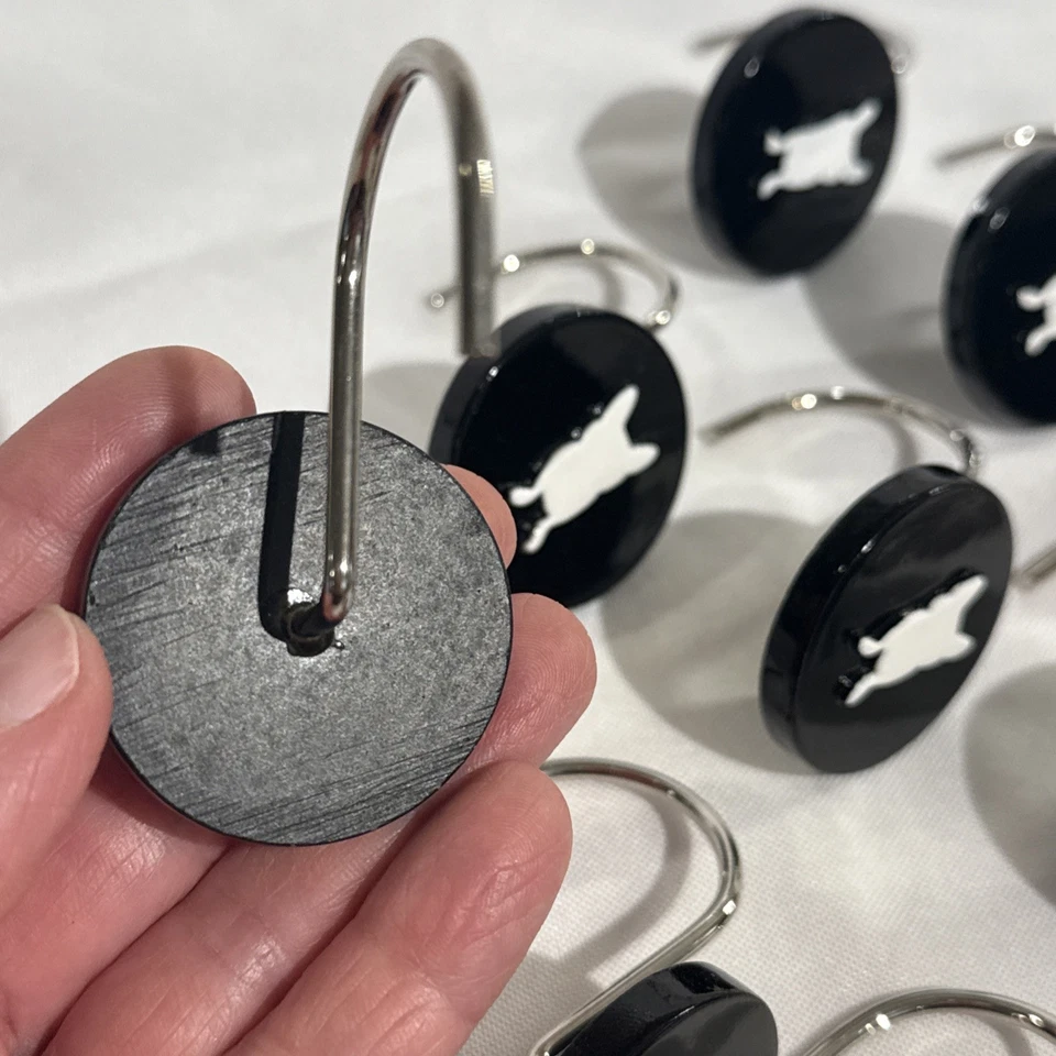 12 Pcs French Bulldog black and white Shower Curtain Hooks - Image 4 of 4