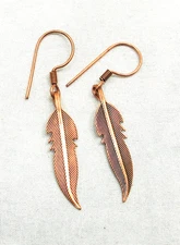 Native American  Made, Copper Feather Earrings,  Copper, Cherokee COA #CER1