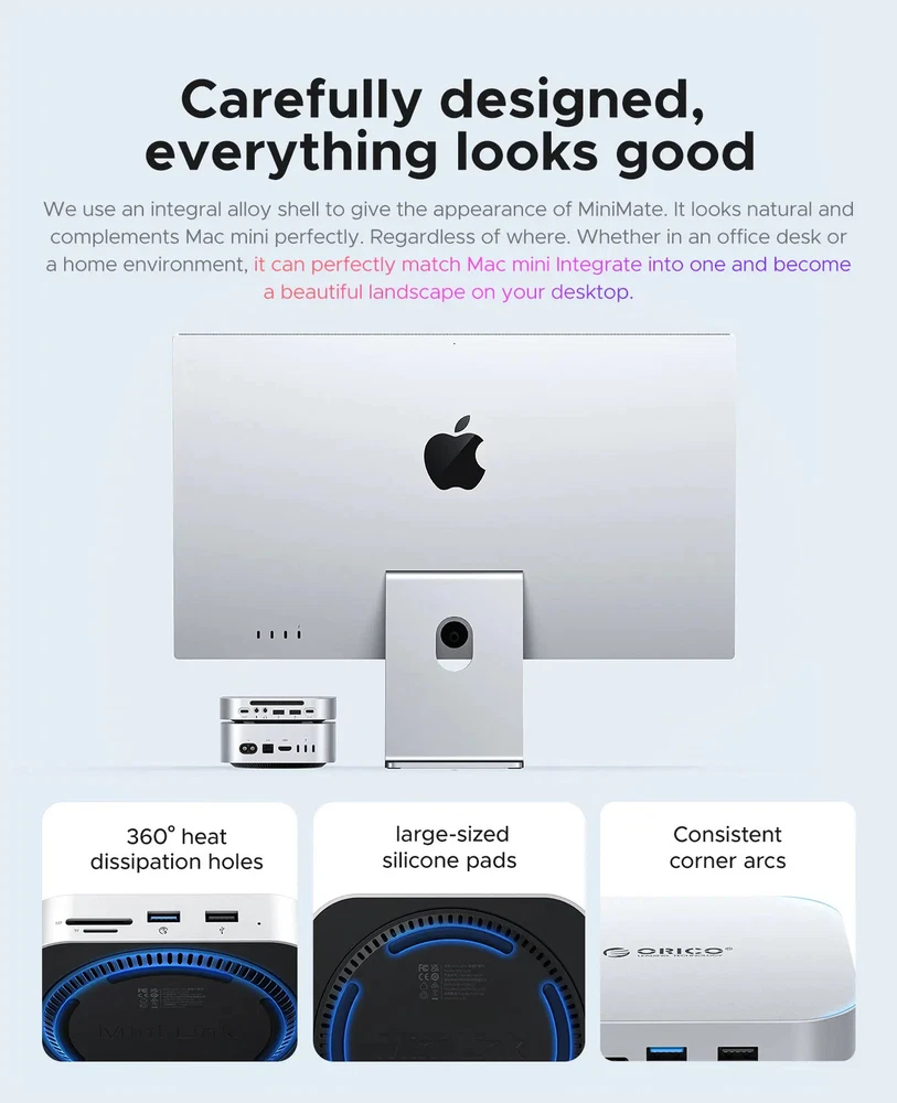 USB HUB Docking Station for Mac Mini M4 M4 pro 40Gbps USB-A/C Ports M.2 NVMe SSD