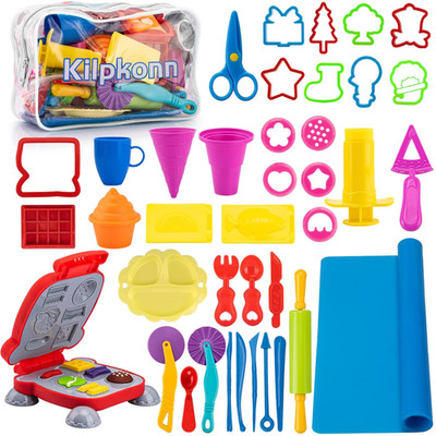 Knetwerkzeug Set 41 Stück Knete mit Zubehör Frühstück Burger Pasta Formen Roll