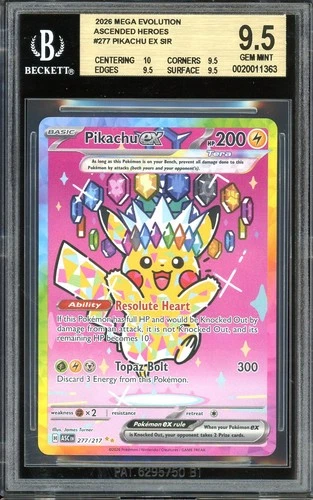 Pokemon Mega Evolution Ascended Heroes #277 Pikachu ex SIR BGS 9.5 GEM +