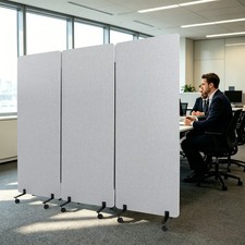 72 66in Sound Proof Room Divider Screen 3 Panel Home Office Partition w/Wheels