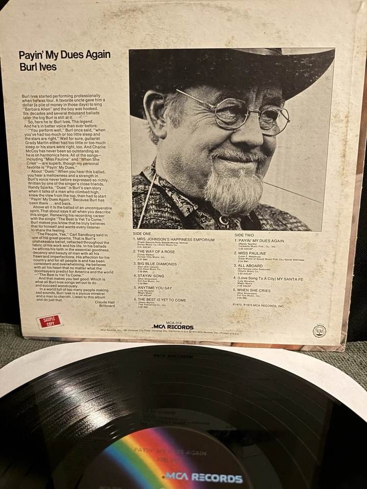 Burl Ives - Payin’ My Dues Again - MCA Records Pressing MCA-318 - Image 2 of 4