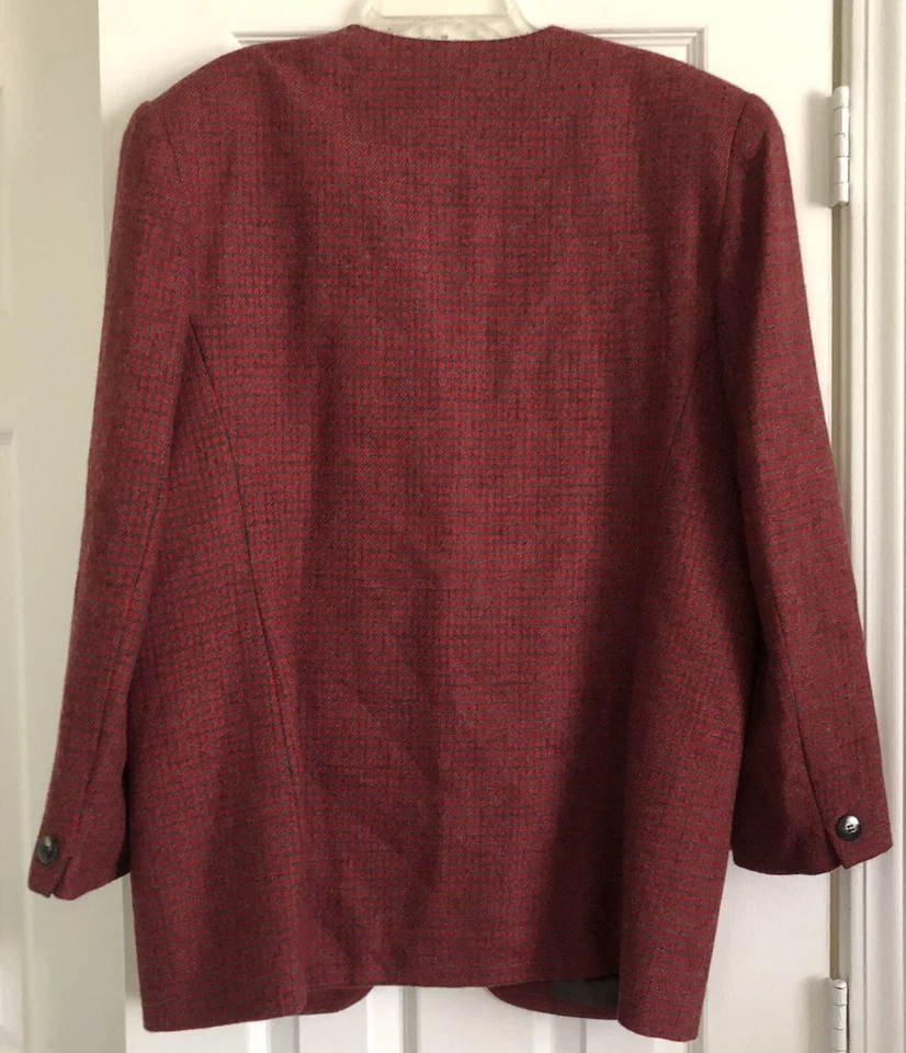 Jones Wear Falda Traje Rojo/Gris Diseño Pata de Gallo Chaqueta Sin Cuello 100% Lana 16 Foto 4 de 4