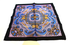 Italian Silk handkerchief Hanky Pocket Square Pink Orange Blue Gray floral Art
