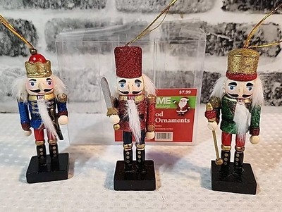 Glittery Wooden Nutcracker Christmas Tree Ornaments Set Of 3 Holiday Rite Aid