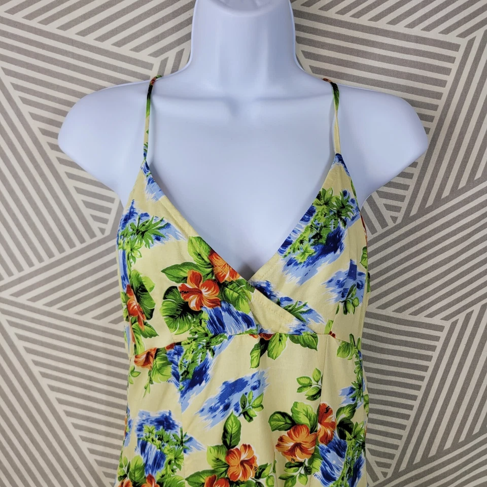 Vestido sin mangas vintage tropical hawaiano pequeño mediano floral hibisco mini luau Foto 3 de 4