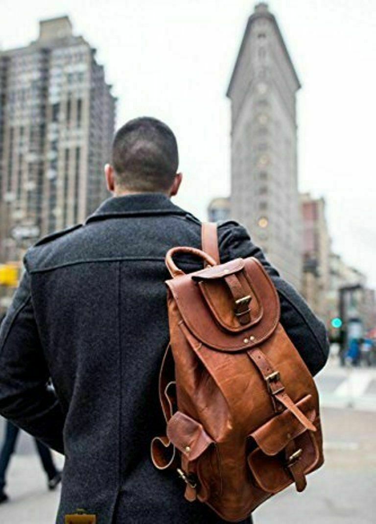 NEW Soft genuine Leather Mens Backpack Satchel Brown Vintage Bag laptop Rusksack