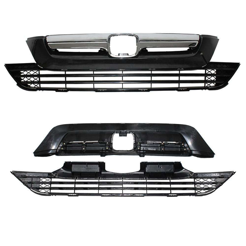 Front Bumper Upper Grille Lower Grill For Honda CRV CR-V 2007-2009 Chrome Black