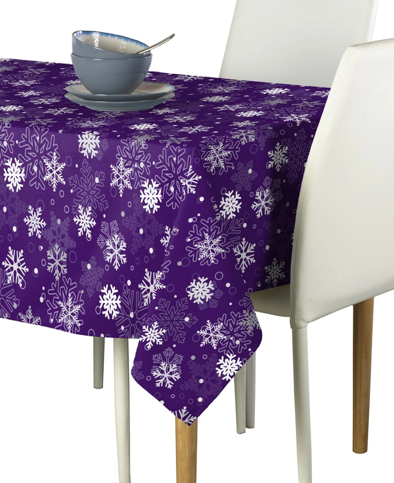 100% Milliken Polyester Winter Snowflakes Purple Tablecloths - Assorted Sizes!