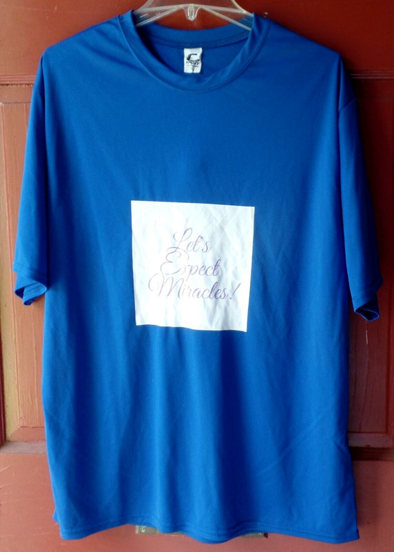 C2 SPORT "Let's Expect Miracles!" Short Sleeve Blue Pullover Size XL
