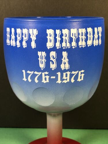 Vintage Happy Birthday USA 1776–1976 Red, White & Blue Glass Goblet - Picture 2 of 10