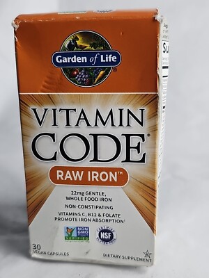 Garden of Life Vitamin Code RAW Iron 30 Vegan Caps Gluten-Free, Kosher 4/26