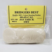 Bridgers Best Shooting Patches 100% Woven Cotton .60-.69 Cal .015" Muzzleloader