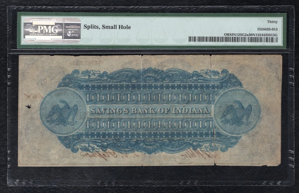 1850’s $1 THE SAVINGS BANK OF INDIANA CONNERSVILLE, IN OBSOLETE NOTE PMG VF-30 - Image 2 of 2