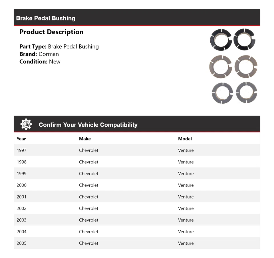 Bucha de pedal de freio para 1997-2005 Chevrolet Venture Dorman 1998 1999 2000 2001 - Imagem 2 de 4