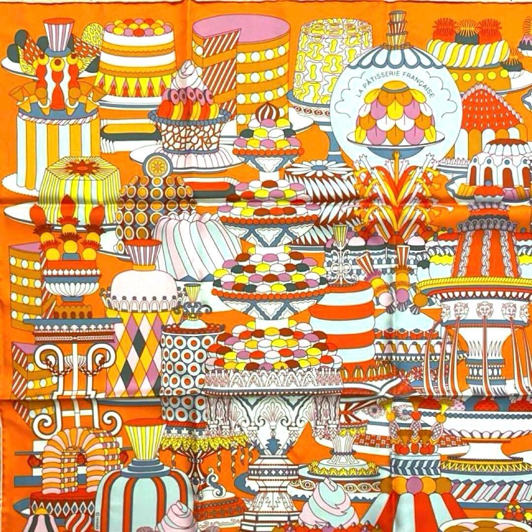 HERMES Silk Scarf Carre 90 La Patisserie Francaise Women's HERMES Silk Scarf Carre 90 La Patisserie Francaise Women's