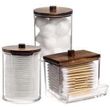 Bathroom Organizer Accessories Set-10 OZ7 OZ Qtips Holder Storage with Wood L...