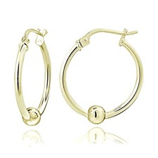 Gold Tone over Sterling Silver Bead Round Hoop Earrings, 20mm