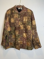 Chico s Jacket Size 3 XL/16 Patchwork Metallic Button-Up Lined Embroidered