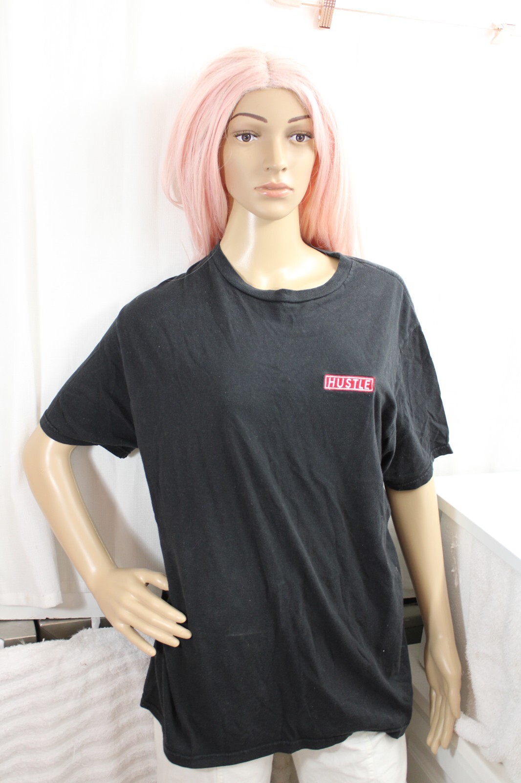 Women's Red Hustle Patch Black Basic Crew Neck Sh… - image 1