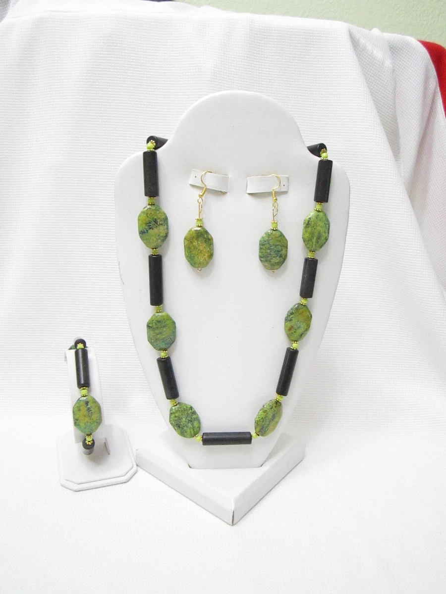 NEW CHUNKY BLACKSTONE LIME GREEN NECKLACE BRACELET EARRINGS 4