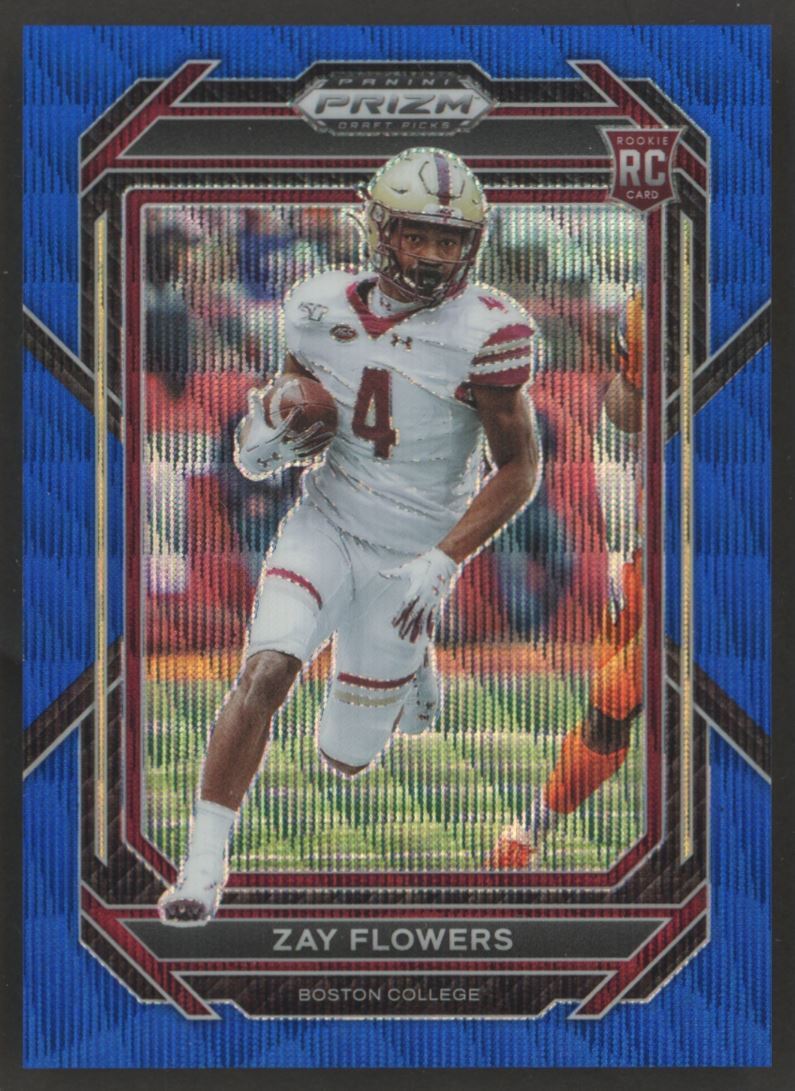 2023 Panini Prizm Draft Picks #143 Zay Flowers Prizms Blue Wave #/249 RC