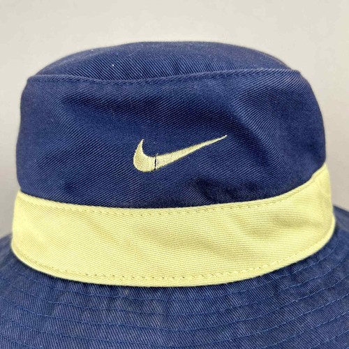 Vintage Nike Bucket Hat Cap Youth Large 6-5/8 Navy Blue Yellow Center Swoosh 90s - Picture 3 of 11