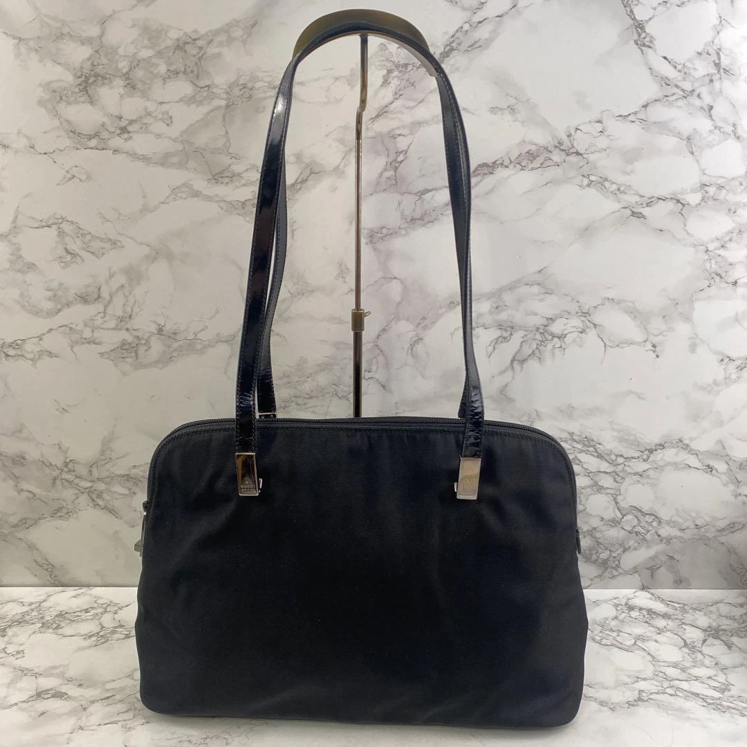 Sac semi épaule GUCCI nylon x cuir véritable noir