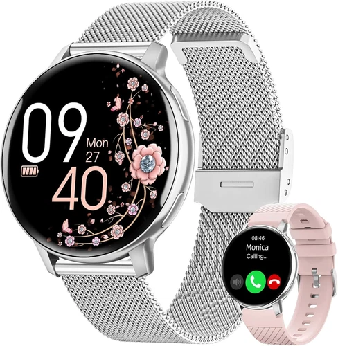 SmartWatch für Damen mit Telefonieren Fitness Tracker Android & iOS-Apple Silber