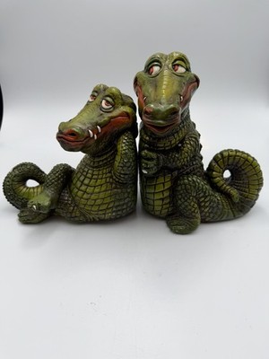 Vintage Crocodile Tick-Tock Peter Pan Childrens Bookends Reptile Heavy 85