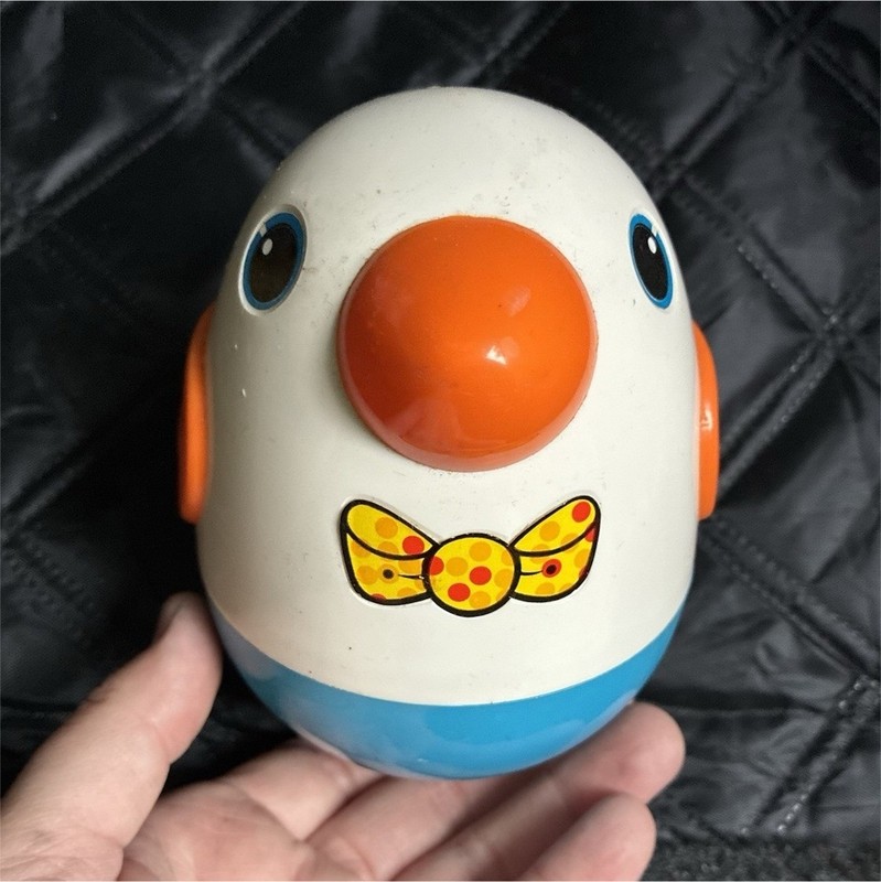 Playskool Bird/Penguin Roly-Poly Wobble Toy White Blue Orange Yellow Bow Tie