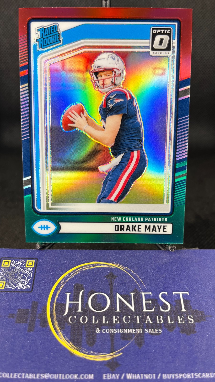 Drake Maye (RC) - 2024 Panini Donruss Red Green Prizm Optic Preview Rookie #379