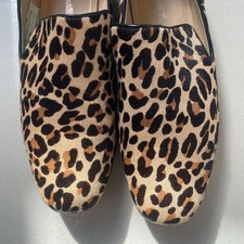 Clarks UK 8 Pure Viola leather Slip-On Loafers Flat Shoes Leopard Print New