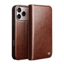 Genuine Leather Card Pocket Flip Wallet Case Cover fr iPhone 14 15 16 17 Pro Max