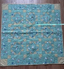 Vintage Baa Baa Black Sheep Baby Quilt Blanket Green Yellow Plaid Nursery 39x39