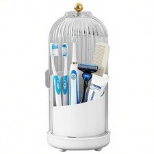 Toothbrush Holder Organizer, with Drainage Holes, with Dustproof Cover, 360 R...