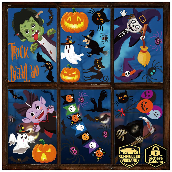 Halloween Deko Fensteraufkleber KüRbis Spinnennetz Fledermaus 55Pcs 9 StüCk-image