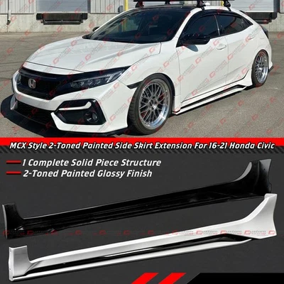 For 16-21 Honda Civic Sedan Hatchback FC FK4 FK7 CTM White Side Skirt Extension - Image 1 of 4