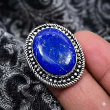 925 Sterling Silver Genuine lapis lazuli Statement Wedding Ring Jewelry Size 7.5