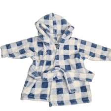 Hudson Baby Plush Bathrobe, Blue Plaid, 0-9 Months