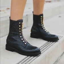 Jeffrey Campbell NWOB Tonette Black Snake Studded Zip Chunky Combat Boots 8.5
