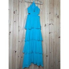 NWT Lulus Tier and Now Blue Tie-Back Tiered Maxi Dress Dance Gala Wedding Sz M 