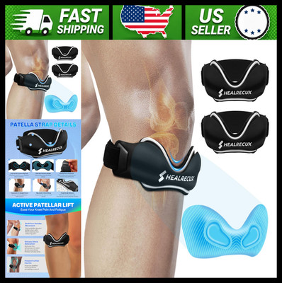Patellar Tendon Support Strap Silicone Knee Band 2 Pack Black