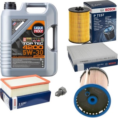 BOSCH Inspektionspaket 5 L LIQUI MOLY Top Tec 4200 5W-30 für VW Passat Variant