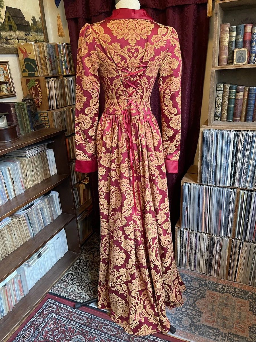 Vestido Dickens Goth reproducción Victorian Choice años 1800 rojo y dorado brocado