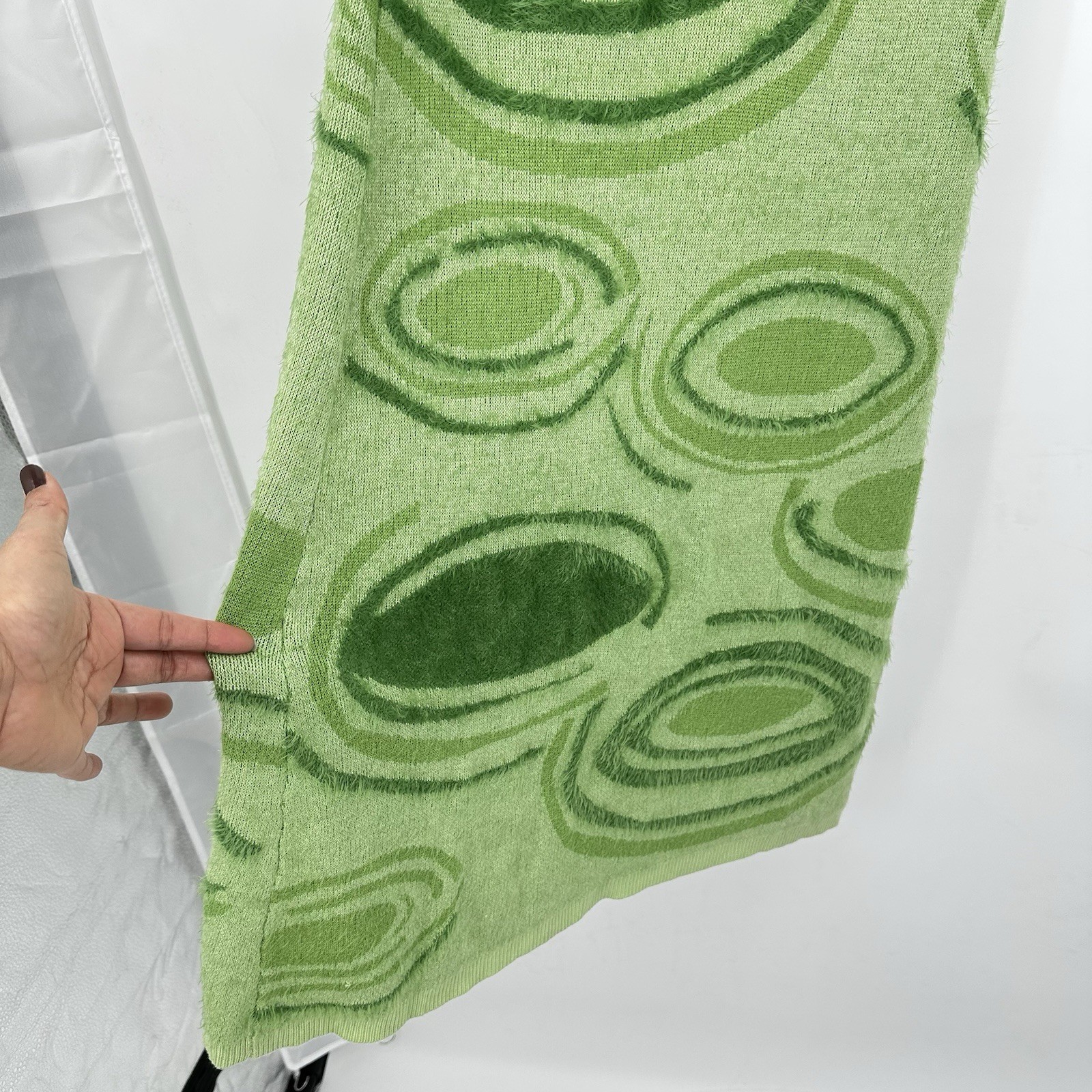 House of Sunny Hockney Dress Sz 4 Blogger Fav Green Abstract Fuzzy Knit Resort