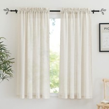 Linen Sheer Curtains 2 Panels for Living Room, Semi Transparent Privacy Drape...