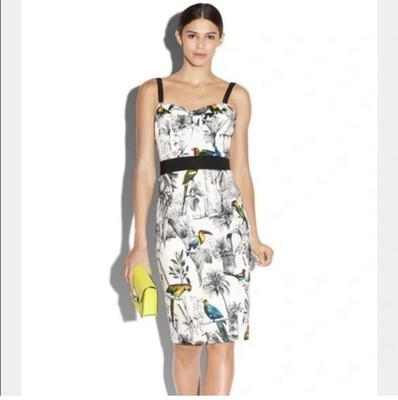 Milly Bustier Tropical White Cotton Printed Corset Dress Women 6 Small S