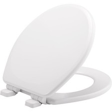 Mayfair 43SLOW-000 White Plastic Hinge Molded Wood Slow Close Round Toilet Seat